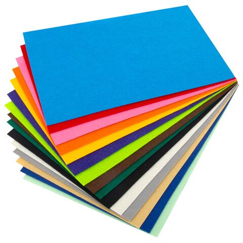 Фетр жесткий А4, 1 мм, 15 листов, 15 цветов, плотность 160 г/м2, ОСТРОВ СОКРОВИЩ, 665668