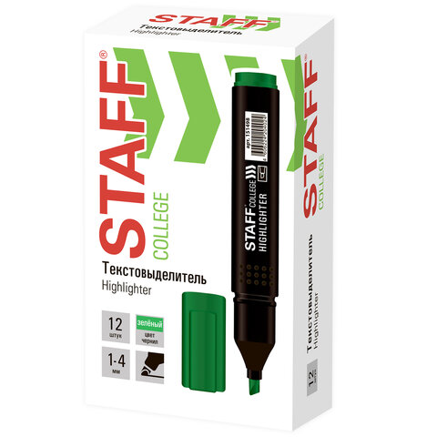 Текстовыделитель STAFF College "STICK HL-497", ЗЕЛЕНЫЙ, 1-4 мм, 151498