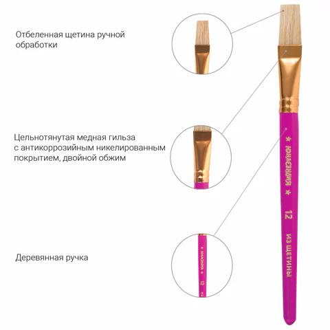 Кисти ЮНЛАНДИЯ, набор 2 шт. (ПОНИ: круглая № 10; ЩЕТИНА: плоская № 12), блистер с европодвесом, 200883