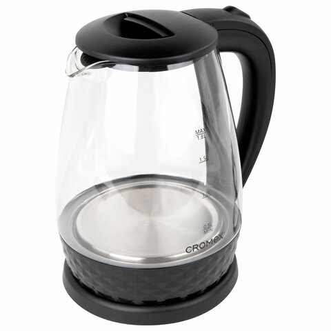 Чайник электрический CROMEX (КРОМЕКС) KT-308, 1,8 л, 1500 Вт, стекло, черный, 455150