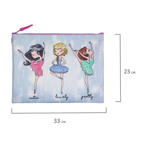 Папка для тетрадей BRAUBERG, А4, 1 отделение, полиэстер, на молнии, с ручкой, "Girls", 229407