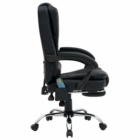 Кресло офисное CROMEX (КРОМЕКС) "Lounge MS-007", подножка, 6 массажных модулей, экокожа, черное, 532960