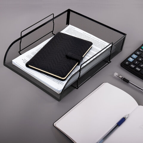 Лоток горизонтальный металлический для бумаг BRAUBERG "Germanium", А4 (260х337х77 мм), черный, 231954