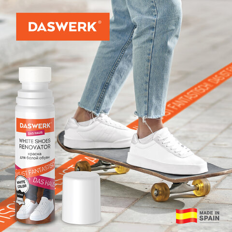 Краска для белой обуви (кожа, текстиль) 75 мл, губка, DASWERK (ДАСВЕРК), 607623