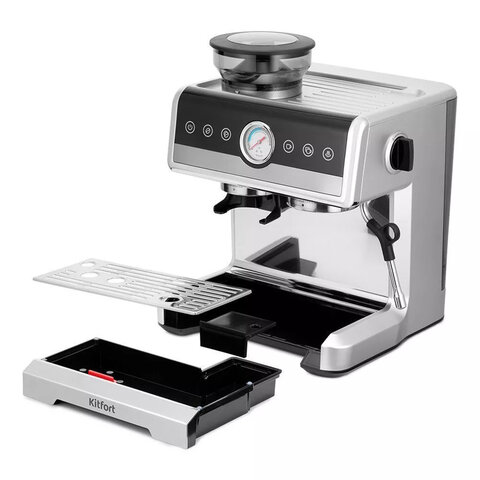 Кофейная станция KITFORT КТ-7413, 2250 Вт, объем 2,6 л, для зерен 220 г, ручной капучинатор, серая