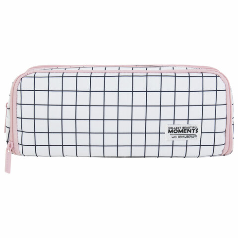 Пенал-органайзер BRAUBERG, 2 откидные планки, полиэстер, 23x9х7 см, "Checkered white", 272315
