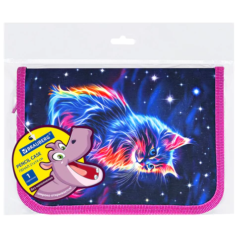 Пенал BRAUBERG, 1 отделение, полиэстер, 21х14 см, "Space cat", 273518
