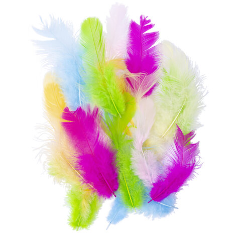 Перья декоративные "Карнавальные", 5-8 см, 24 шт., 6 цветов, пастель, ассорти, ОСТРОВ СОКРОВИЩ, 661377
