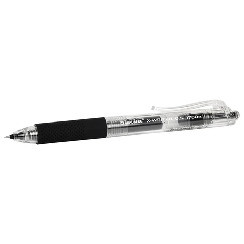 Ручка гелевая автоматическая BRAUBERG "X-WRITER 1700" УВЕЛИЧЕННАЯ ДЛИНА ПИСЬМА 1700 м, ЧЁРНАЯ, игольчатый узел 0,5 мм, линия 0,35 мм, 144472
