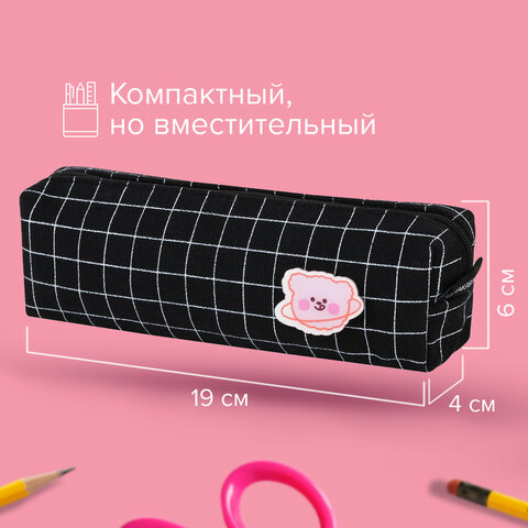 Пенал BRAUBERG, 1 отделение, полиэстер, "Милый мишка", черный, 19х4х6 см, 272303