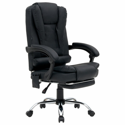 Кресло офисное CROMEX (КРОМЕКС) "Lounge MS-007", подножка, 6 массажных модулей, экокожа, черное, 532960