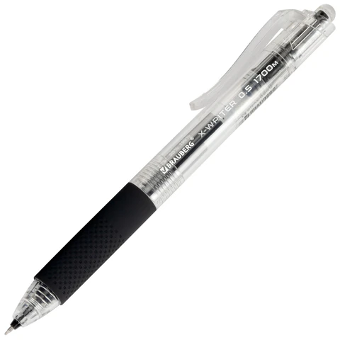 Ручка гелевая автоматическая BRAUBERG "X-WRITER 1700" УВЕЛИЧЕННАЯ ДЛИНА ПИСЬМА 1700 м, ЧЁРНАЯ, игольчатый узел 0,5 мм, линия 0,35 мм, 144472