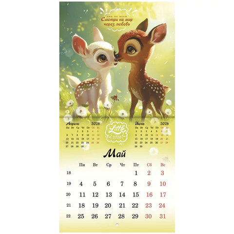 Календарь настенный перекидной 2026 г., BRAUBERG, 12 листов, 21,4х21,4 см, МИНИ, "Magic animals", 116943
