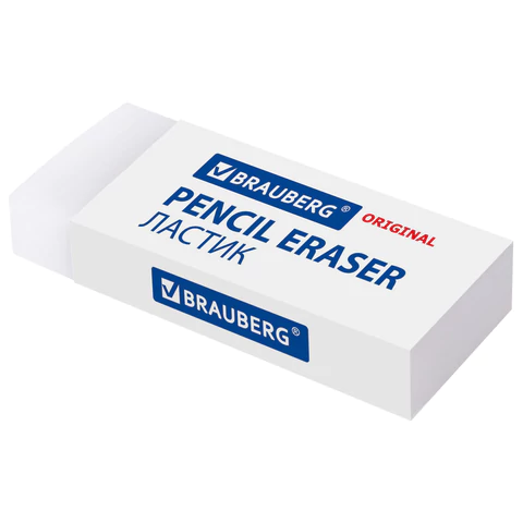 Ластик большой BRAUBERG EXTRA, 60х24х11 мм, белый, прямоугольный, экологичный ПВХ, картонный держатель, 228074