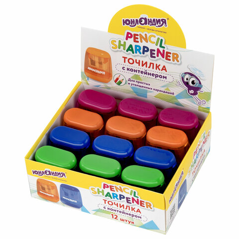 Точилка с контейнером для простых и утолщенных карандашей ЮНЛАНДИЯ "СУНДУЧОК", 2 отверстия, 272506
