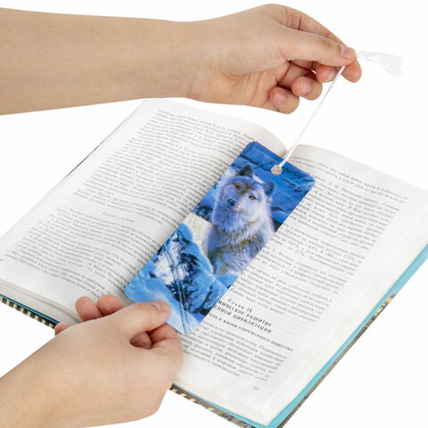 Закладка для книг с линейкой 3D-ОБЪЕМНАЯ BRAUBERG, "Белый волк", с декоративным шнурком, 125752
