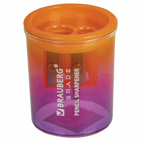 Точилка для классических и утолщенных карандашей BRAUBERG "Grade", 2 отверстия, с контейнером, 271998