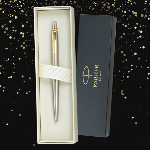 Ручка шариковая PARKER "Jotter Core Stainless Steel GT", ежедневник А5 синий, пакет, 880889