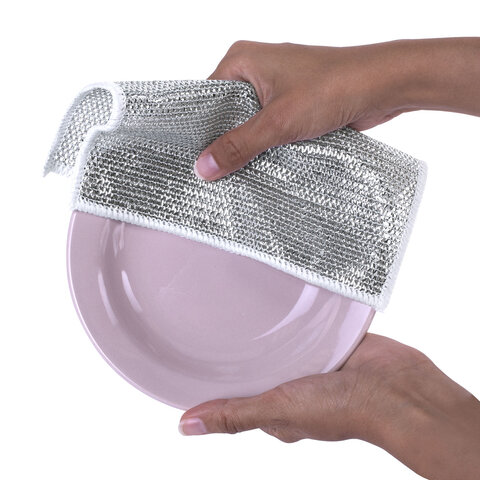 Тряпки-салфетки металлизированный эффект скрабер, 20х20 см, КОМПЛЕКТ 10 штук, посуда, уборка, LAIMA, 700065