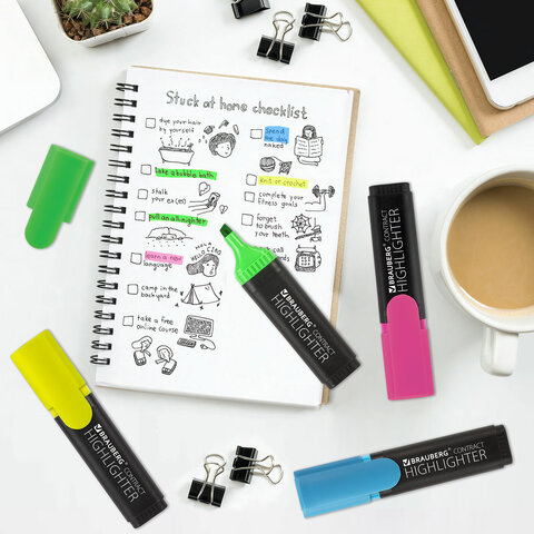 Набор текстовыделителей BRAUBERG 4 шт., АССОРТИ, "Contract", линия 1-5 мм, 150394