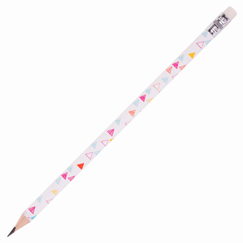 Карандаш чернографитный ЮНЛАНДИЯ "ГЕОМЕТРИЯ", 1 шт., HB, с ластиком, корпус ассорти, 181775