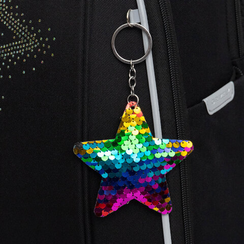 Ранец GRIZZLY анатомическая спинка, с брелоком, для девочек, "STARS", 36х29х18 см, RAf-592-4/3