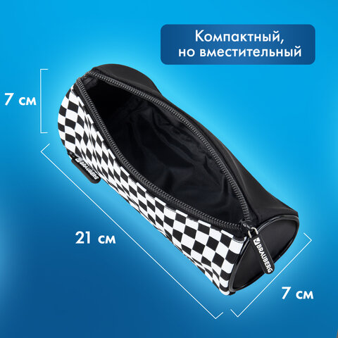 Пенал мягкий BRAUBERG, 3 отделения, нейлон, 21х7х7 см, "Black and White", 273582