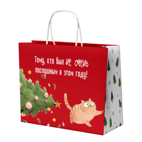 Пакет подарочный (1 штука), новогодний, 28х14х24 см "Котики", крафт, ассорти, ЗОЛОТАЯ СКАЗКА, 592433