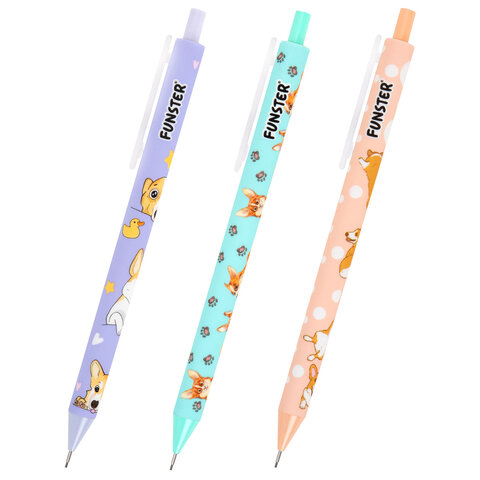 Карандаш механический 0,7 мм с принтом FUNSTER (ФАНСТЕР) "CORGI", корпус soft-touch ассорти, 182060
