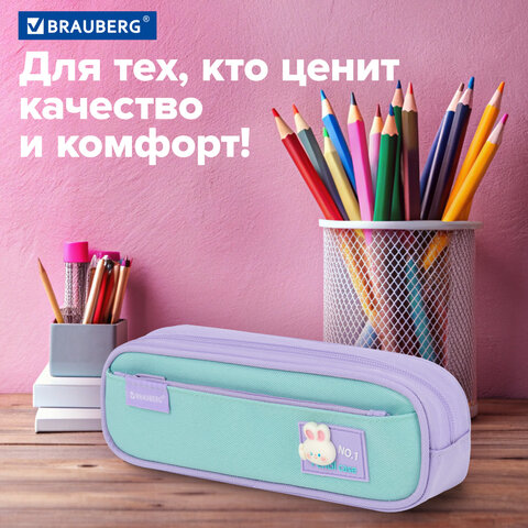 Пенал-футляр BRAUBERG, 2 отделения, 3D-элемент, полиэстер, "Cute bunny", 23х8х5 см, 273571