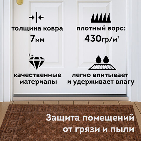 Коврик придверный 40х60 см, ВЕНГЕ, грязезащитный, 430 г/м2, фактурный рисунок ЧЕШУЙКИ, ЛЮБАША, 701059