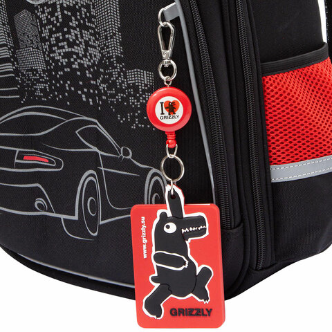 Ранец GRIZZLY анатомическая спинка, c бейджем, для мальчиков, "NIGHT RACE", 36х28х20 см, RAz-287-8/1