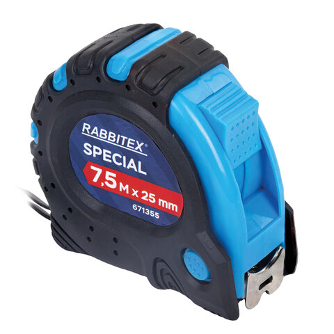 Рулетка измерительная 7,5 м х 25 мм, обрезиненный корпус, 3 фиксатора, RABBITEX (РАББИТЕКС) Special, 671355