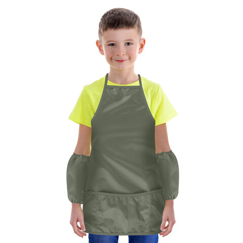 Фартук с нарукавниками для уроков труда ПИФАГОР, 3 кармана, стандартный размер, 44x55 см, хаки, 273756