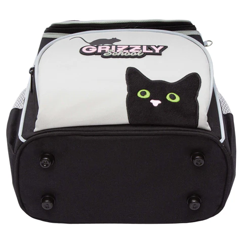 Ранец GRIZZLY анатомическая спинка, с мешком для обуви, для девочек, "BLACKY", серый, 33х25х13 см, RAm-584-1/2