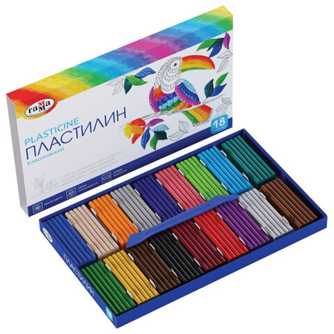 Пластилин классический ГАММА "Классический", 18 цветов, 360 г, со стеком, картонная упаковка, 281035