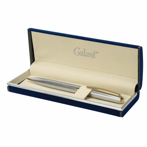 Ручка подарочная шариковая GALANT "Marburg", корпус серебристый с гравировкой, золотистые детали, пишущий узел 0,7 мм, синяя, 141015