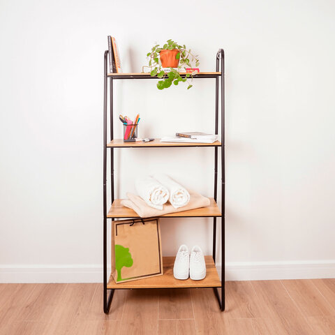 Стеллаж на металлокаркасе "Скандинавия-24", 650х385х1470 мм, 4 полки ЛДСП, черный/дуб, CТCП24 Ч