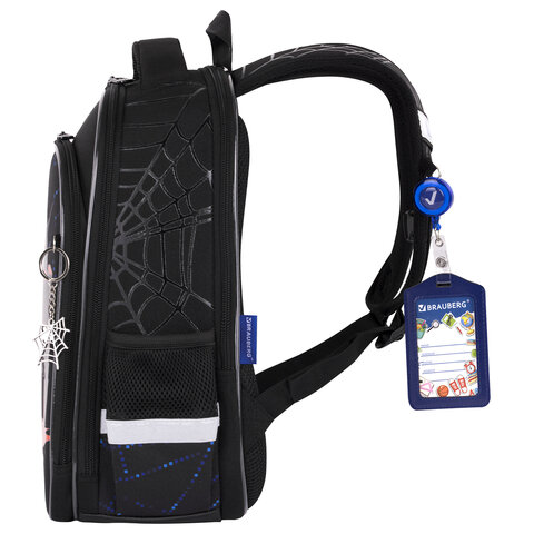Ранец BRAUBERG QUADRO, 3 отделения, с брелком, Fire spider, 37х28х18 см, 273106