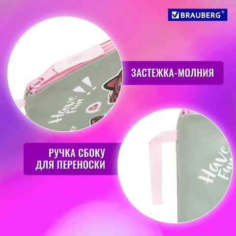Папка для тетрадей BRAUBERG А5, 1 отделение, полиэстер, на молнии, с ручкой, "Друзья навсегда", 272202