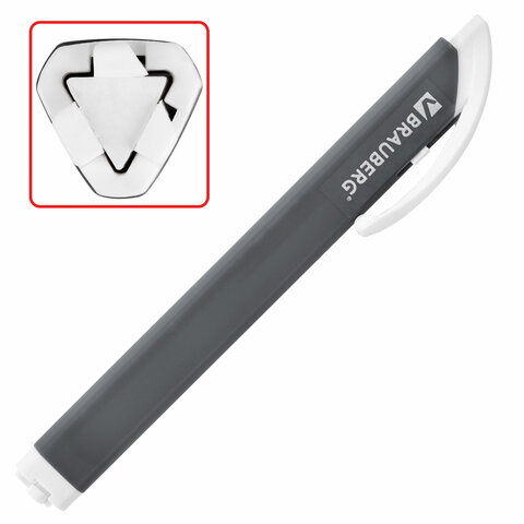 Ластик выдвижной + 2 сменных ластика BRAUBERG "TRIOS", 124х12х12 мм, графитовый корпус, 272692