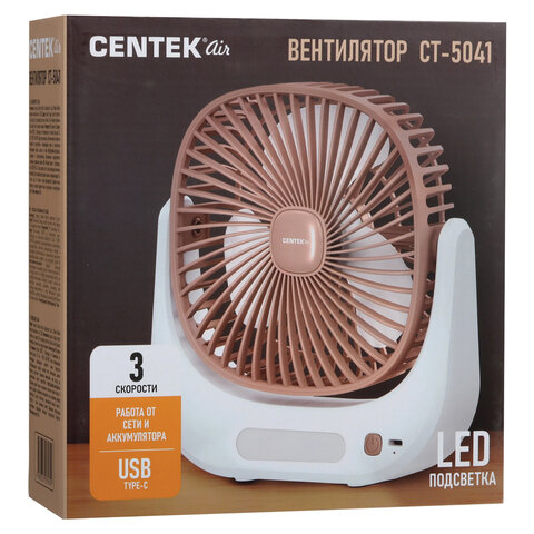 Вентилятор настольный CENTEK CT-5041, USB-питание, 3 режима, d=10 см, 5 Вт, белый