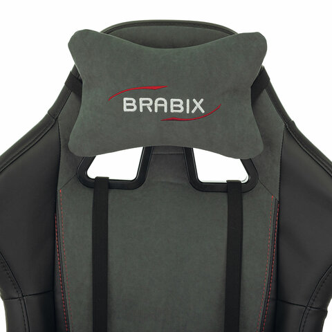 Кресло компьютерное BRABIX "Striker GM-121", синхромеханизм, 2 подушки, экокожа/велюр, черное/серое, 532961
