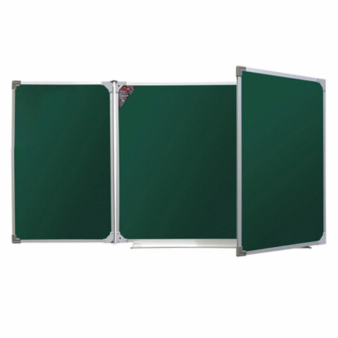 Доска для мела магнитная 3-х элементная, 100х170/340 см, 5 рабочих поверхностей, зеленая, BS, ТЭ-340М