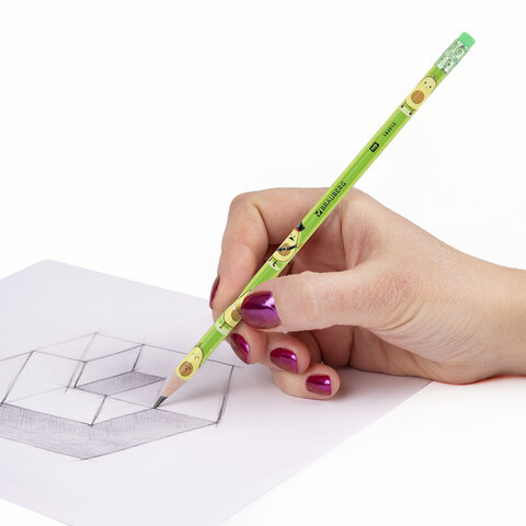 Карандаш чернографитный с принтом BRAUBERG "AVOCADO", 1 шт., HB, с ластиком, корпус ассорти, 182015