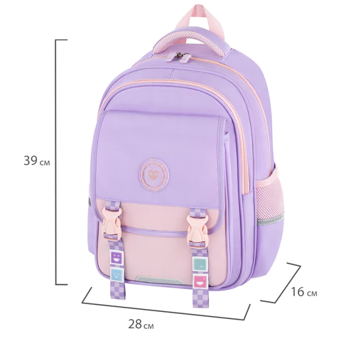 Рюкзак BRAUBERG SNAP, 2 отделения, 3 кармана, "Delicate lilac", 39х28х16 см, 272068