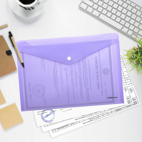 Папка-конверт с кнопкой ERICH KRAUSE "Diagonal Pastel", А4, до 120 л., непрозрачная, ассорти, 0,18 мм, 50322