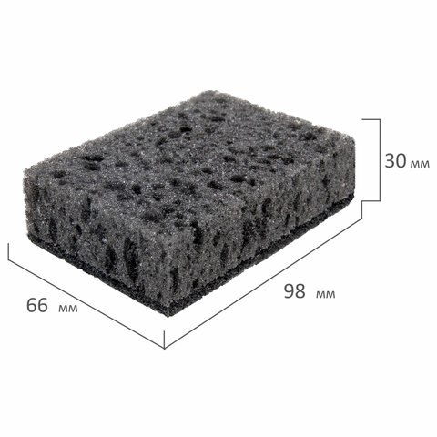 Губки для посуды 9,8х6,6х3 см, КОМПЛЕКТ 10 шт., SQUARE BLACK, КРУПНОПОРИСТЫЙ поролон с абразивным слоем, LAIMA, 608648