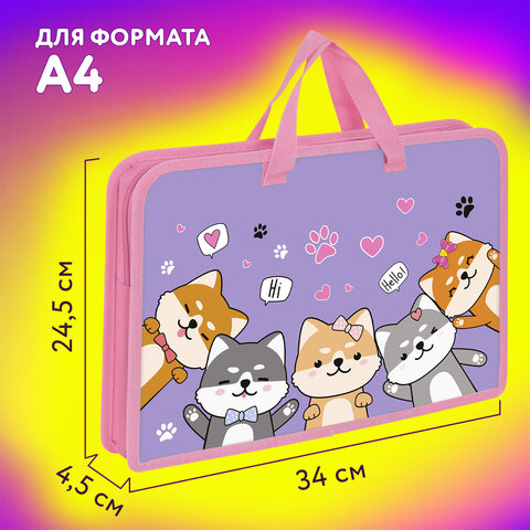 Папка на молнии с ручками ЮНЛАНДИЯ А4, 1 отделение, пластик, ширина 45 мм, "Best fellows", 273356