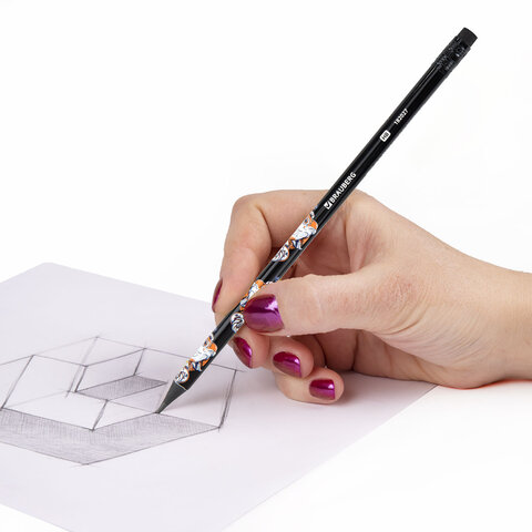 Карандаш чернографитный с принтом BRAUBERG "FISH KOI", 1 шт., HB, с ластиком, корпус ассорти, 182027